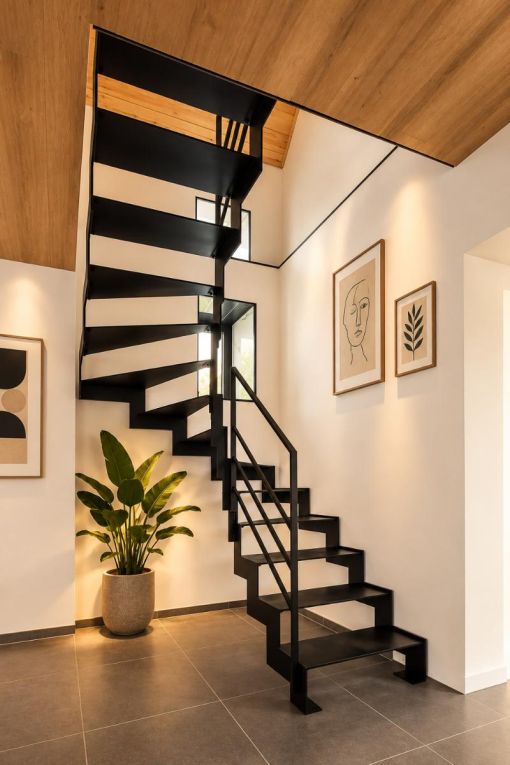 UP & DOWN : escalier intérieur design à double limon en acier
